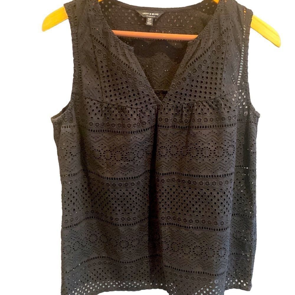 Lucky Brand Small Black Eyelet Crochet Sleeveless Blouse Tank Top- S/P Women’s